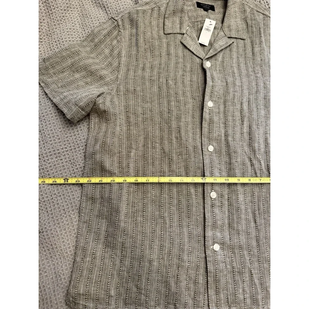 Banana Republic Linen Blend Button Down Camp Collar Shirt Grey Stripes Size L